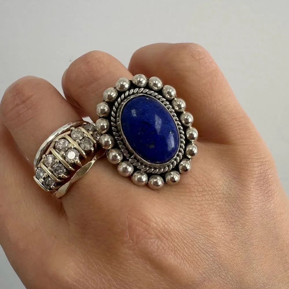Mark Wasserman Samara MWS Mexico 925 Sterling Silver Lapis Cabochon Ring Size 6